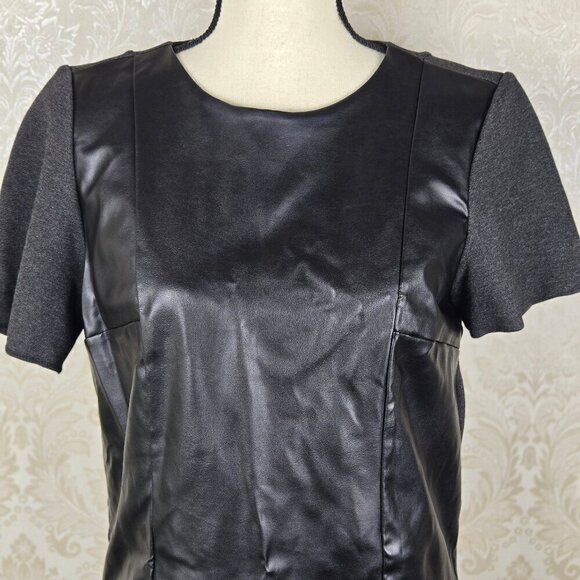 Zara Basic Sz Med Black Faux Leather Front Dress Gray Jersey Short Sleeves NWT - Picture 3 of 13